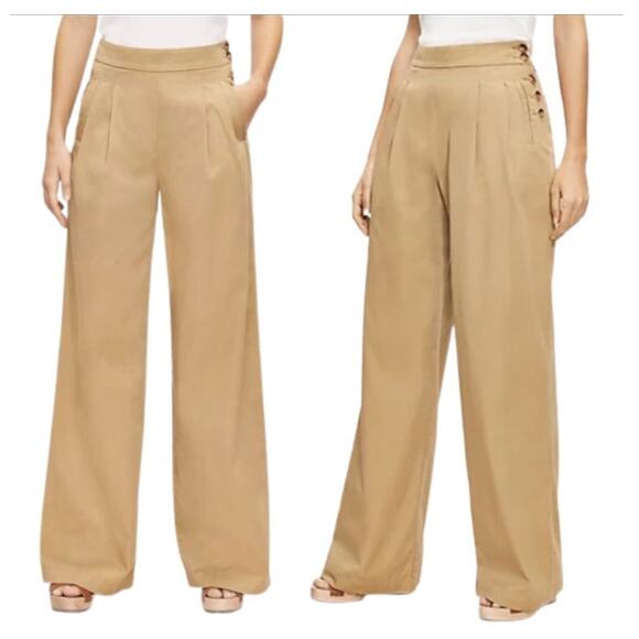 LOFT Khaki Wide Leg Pleat Front Trousers Pants Sz 0 - Picture 10 of 10